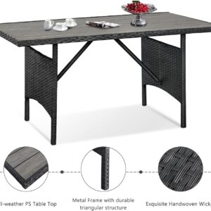 U-MAX Wicker Outdoor Dining Table, 54” Metal Frame Table for Patio Furniture Set or Indoor (Black)