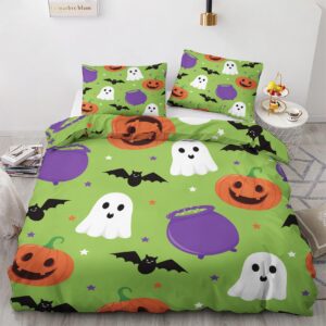 zcwl halloween duvet cover cal king size | ghost spooky pumpkin bat witchy bedding set | 3 piece | soft microfiber patterned comforter cover with zipper ties & 2 pillowcases | halloween bedroom decor