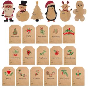 christmas gift tags,176pcs kraft self adhesive christmas labels stickers,cartoon and minimalist designed stickers with to and from name tags for christmas presents cards gift boxes(2inch* 3inch)