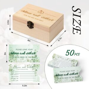 Zzbakress 50 pcs Wedding Advice Cards with Wood Box for Bridal Shower Decor Advice and Wishes for The Mr and Mrs Advice and Wishes for Bridal Shower Games or Wedding Decoration (Elegant)