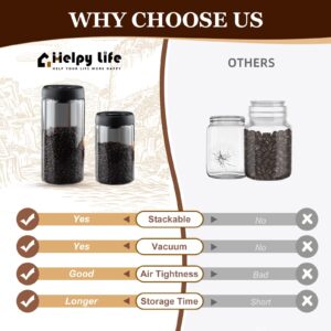 HelpyLife Vacuum Coffee Canister, 40.6floz Grey Glass Coffee Bean Storage,Perfect for Coffee Beans,Loose Tea,Candy,Sugar,Nuts,Spices (1200ML)