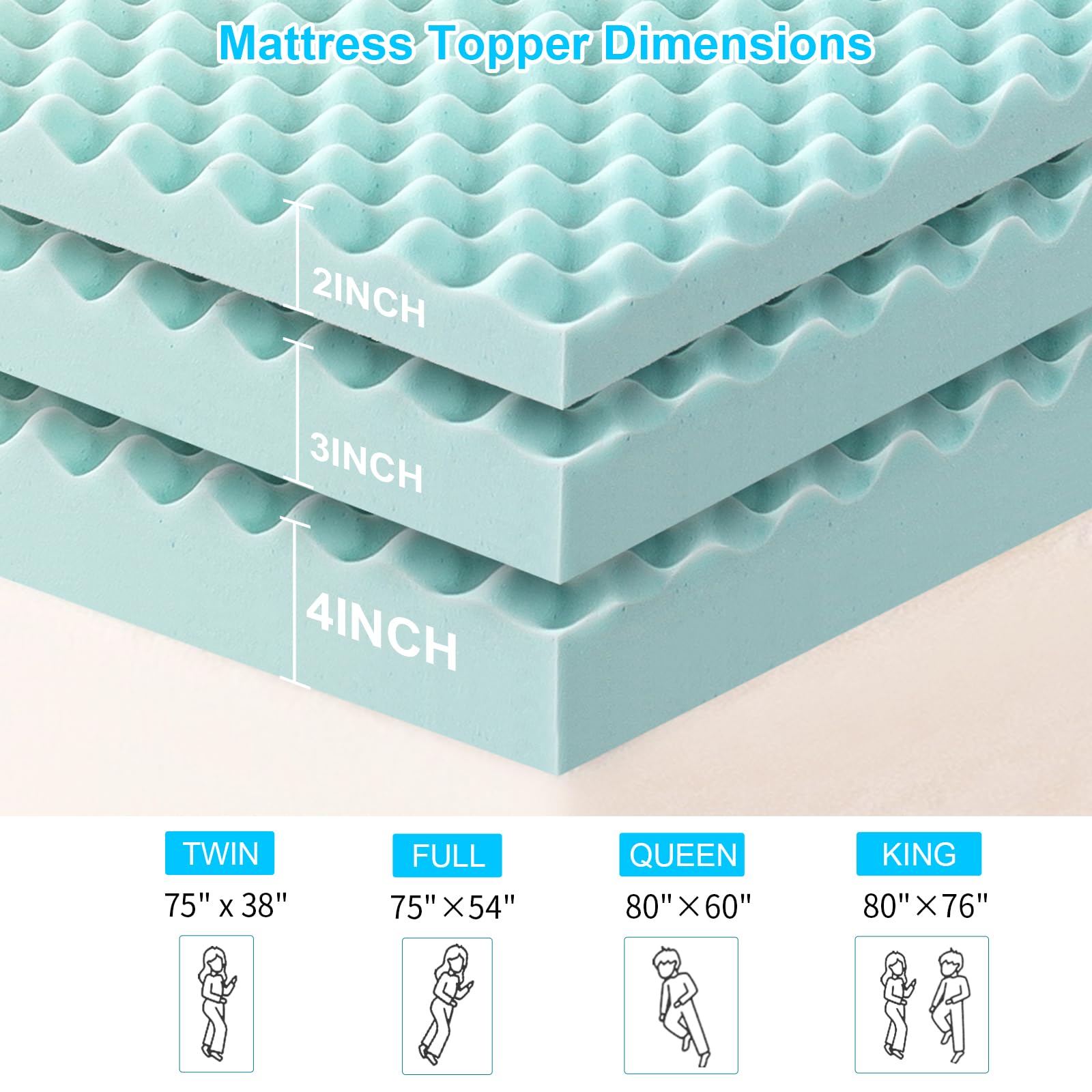 MUUEGM Mattress Topper, 2 Inch King Memory Foam Mattress Toppers - Egg Crate Gel Infused Cooling Pad for Breathable Comfort and Back Pain Relief