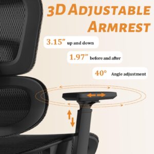 XUEGW Ergonomic Office Chair, High Back Mesh Computer Chair with 4-Gear Lumbar Support and 3D Armrest, Comfy Home Office Desk Chairs with Adjustable Headrest Rocking & Tilt