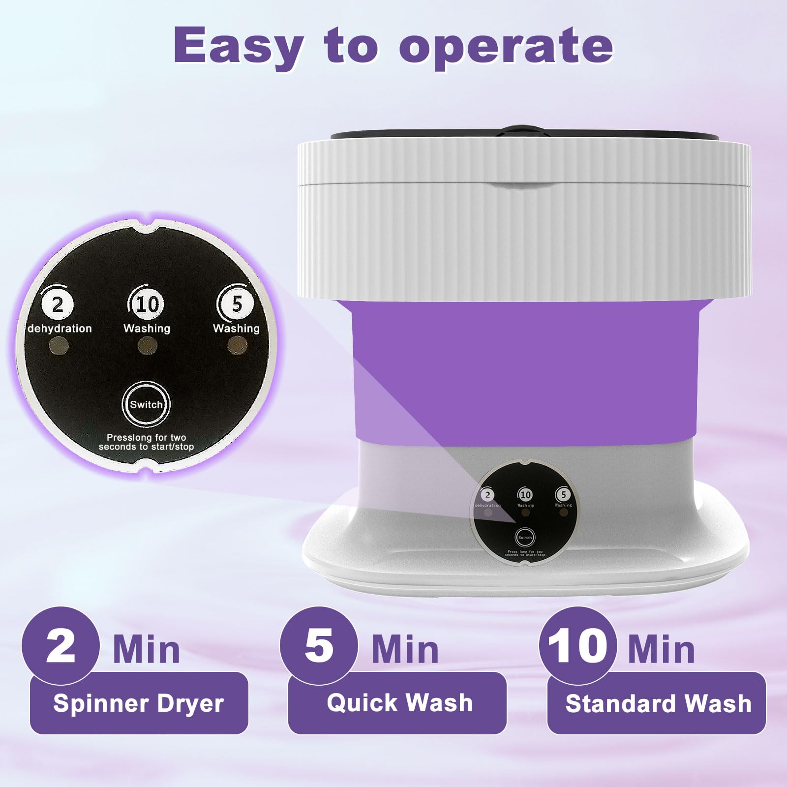 Mini Portable Washing Machine, 13L 60W Small Foldable Washer with Spin Dryer, Collapsible Luandry Washer, Compact Lavadora Portatil for Baby Clothes, Underwear, Travel Camping Apartments Purple