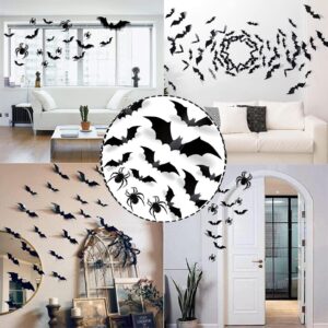 152 Pcs Hallween Decorations: Bats Wall Decor 140PCS 3D PVC Black Scary Bat Sticker and 12PCS 3D Scary Spider Stickers for Creepy Home Decor Halloween Party Decorations DIY Wall Decal