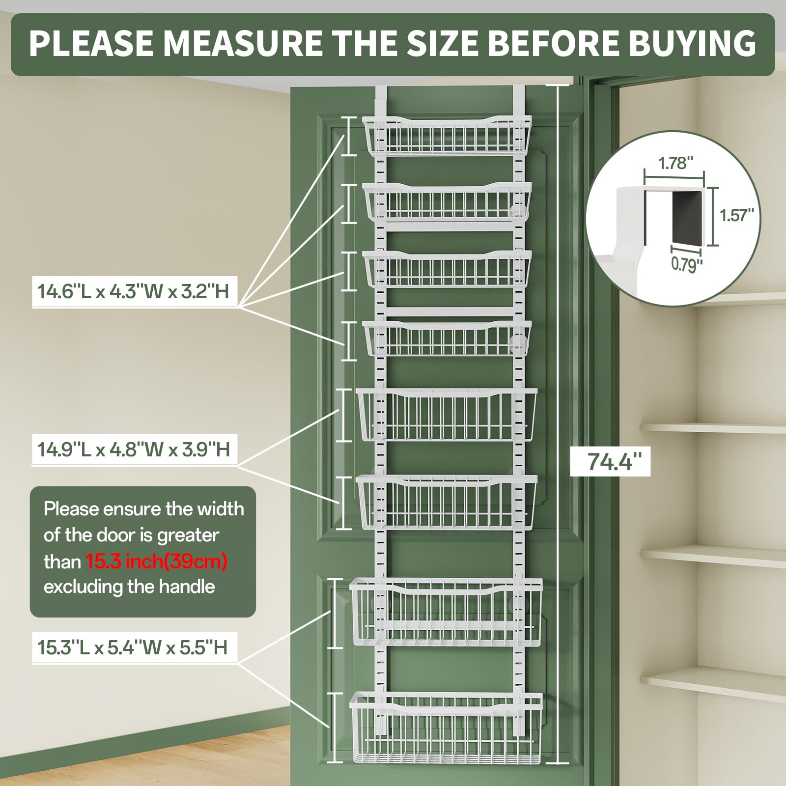 Eastherry Over The Door Organizer，8-Tier Over The Door Pantry Organizer with Adjustable Baskets，Metal Hanging Pantry Organizers and Storage for Kitchen, Back of Door Seasoning Rack (White)