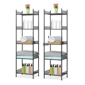 2 pack 5-tier bathroom storage shelf, heavy duty wire shelving unit free standing towel rack organization for kitchen bathroom laundry, black