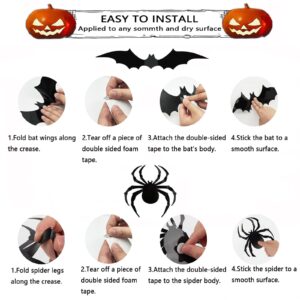 152 Pcs Hallween Decorations: Bats Wall Decor 140PCS 3D PVC Black Scary Bat Sticker and 12PCS 3D Scary Spider Stickers for Creepy Home Decor Halloween Party Decorations DIY Wall Decal