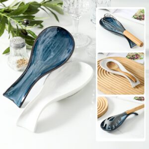 Tikooere Ceramic Spoon Rest for Stove Top,Large 8.7 Inch Spoon Holder for Kitchen Counter,Porcelain Utensil Rest for Thankgiving and Christmas Gift,Dishwasher Safe and Heat-Resistant,Blue(1 PC)