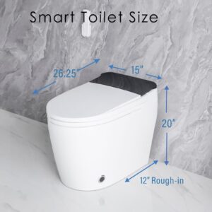 Smart Toilet with Heated Bidet Seat, Intelligent Tankless Toilet with Bidet Built-in, Feet Sensor, Auto Open/Close Seat, Off Seating Auto Flush, Night Light, Warm Water & Dryer, White