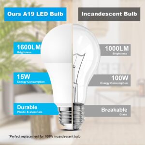 Youtime 3500K LED Light Bulbs A19 100 Watt Equivalent (Not Dimmable), Natural White, 1600 Lumens, E26 LED Bulbs 15W, Energy Saving Light Bulb for Living Room (4 Pack)