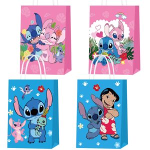 kulinan 20 pcs stitch kraft paper gift bags with handles, stitch party favor bags party goodie bags for birthday party decorations