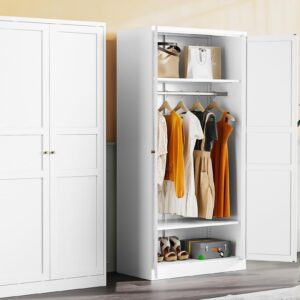 Metal Wardrobe Cabinet with Hanging Rod,White Armoire Wardrobe Closet,Metal Clothing Storage Cabinet with Adjustable Shelves and Doors,72" Wardrobe Storage Cabinet for Home,Living/Laundry Room