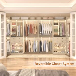 Besiost Closet System - 5FT Small Closet System with Drawers, 60" Closet Organizer System with Reversible Hanging Shelving, Closet Systems for Small/Walk-in Closets, Greige Oak