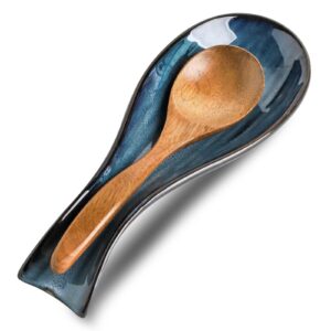 tikooere ceramic spoon rest for stove top,large 8.7 inch spoon holder for kitchen counter,porcelain utensil rest for thankgiving and christmas gift,dishwasher safe and heat-resistant,blue(1 pc)