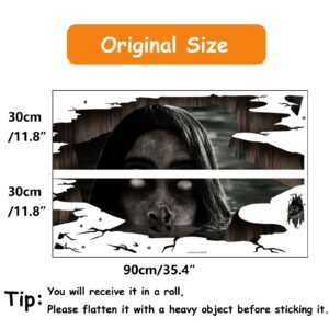 3D Halloween Wall Floor Decals, Scary Blind Woman from Ground Crack Realistic Halloween Stickers Cling, Removable Floor Art for Bedroom Living Room Bar Pub Party Supplier