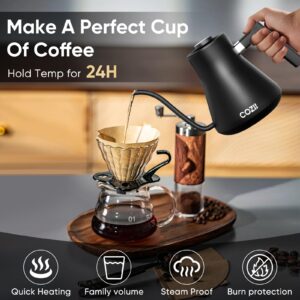 COZII Gooseneck Electric Kettle, 5 Presets & ±1℉ Temperature Control 1200W Quick Heating Water Boiler for Coffee/Tea, 24H Keep Warm, Auto Shut Off Pour Over Kettle with 50pcs Coffee Filter,0.9L Black