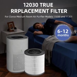 12030 HEPA Replacement Filter for Clorox Medium Room Air Purifier 11030 & 11031,3-in-1 H13 True HEPA with Activated Carbon Filter,2 Pack