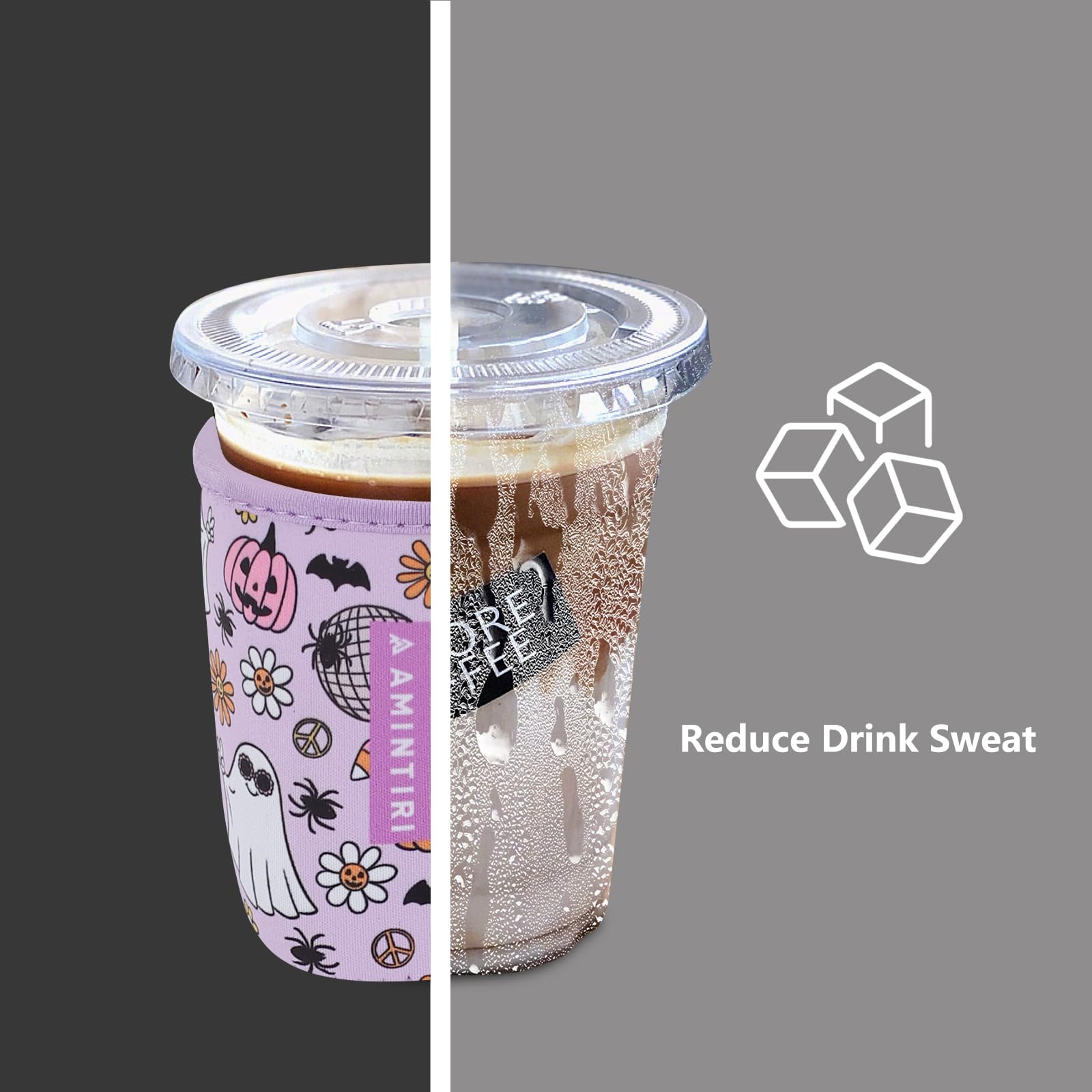 3 Pack Reusable Sleeve for Iced Coffee Cup, Coffee Neoprene Sleeve for Iced&Hot Drinks, Coffee Sleeve Compatible with Starbucks, Dunkin Coffee Cup. (Halloween Boo)