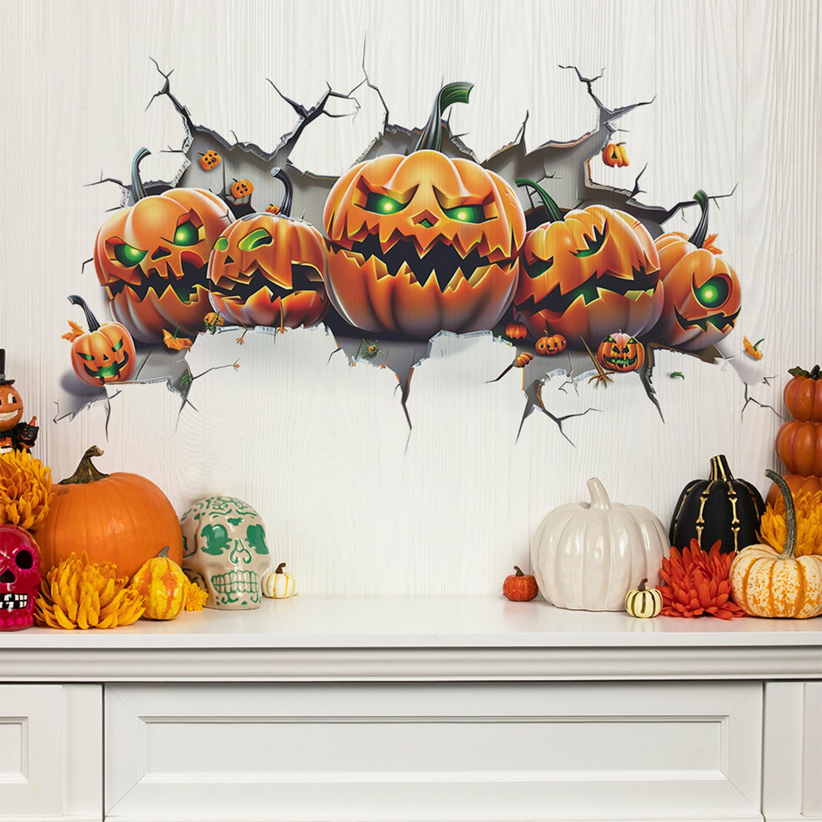 TUOKING Halloween Wall Decals Ghost Pumpkin Wall Stickers Removable Window Murals Peel and Stick Halloween Wall Decoration Party Decor(fun-g16)