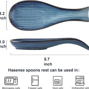 Tikooere Ceramic Spoon Rest for Stove Top,Large 8.7 Inch Spoon Holder for Kitchen Counter,Porcelain Utensil Rest for Thankgiving and Christmas Gift,Dishwasher Safe and Heat-Resistant,Blue(1 PC)