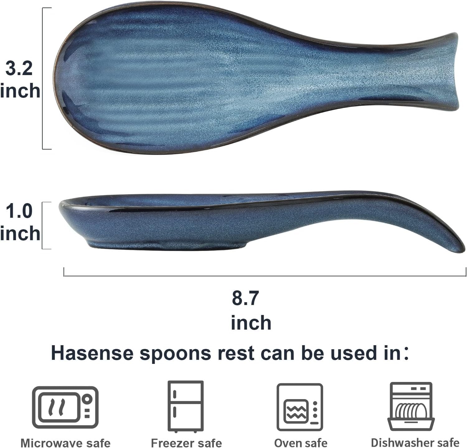 Tikooere Ceramic Spoon Rest for Stove Top,Large 8.7 Inch Spoon Holder for Kitchen Counter,Porcelain Utensil Rest for Thankgiving and Christmas Gift,Dishwasher Safe and Heat-Resistant,Blue(1 PC)