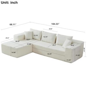 Sectional Floor Sofa Couch, Corner L Shaped Sectional Sofa Set Modern Minimalist Modular,Convertible Compressed Cloud Sofa w/Lounge,Sherpa Fabric,Deep Seater,High-Density Foam(Off White 4 Seater)