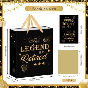 Retirement Gift Bag with Tissue Paper and Greeting Card for Men Women Black Gold Retirement Gift Wrapping Paper Bag for Office Coworker Christmas Xmas Farewell Going Away Party Favors Gift Wrap Bags