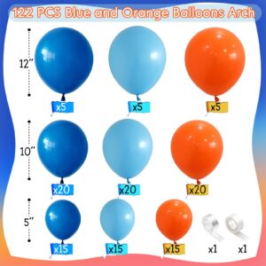 Blue and Orange Balloons Garland Arch Kit, 122 PC Dark Blue and Orange Balloons, Orange Royal Bright Baby Blue Party Balloon for Boy Kids Birthday Baby Shower Gender Reveal Graduation Party Decoration