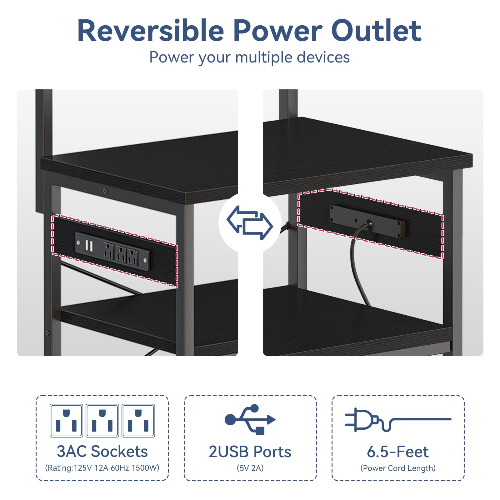 Casaottima Bakers Rack with Power Outlet & LED Lights, Coffee Bar with Storage 5-Tiers, Microwave Stand Kitchen Shelf 16.5 * 31.5 * 59 inches, Kitchen Coffee Rack, Black