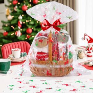 CUDICY Christmas Cellophane Gift Bags 10pcs Large Holiday Gift Wrap 24x30 Inch Clear Gift Basket Wrapping Plastic (Christmas tree,Reindeer)