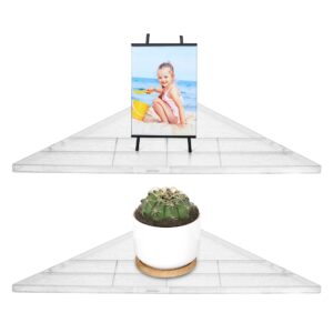 evron Corner Mounting Shelf,Easy to Install Wall Corner Shelf,Wood Immitation with Hole Pattern,Set of 2 (Clear)