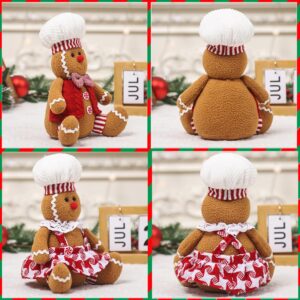 JJYZB Adorable Christmas Gingerbread Man Plush Toy-9.4in Gingerbread Shape Stuffed Animal,Gingerbread Plush Doll for Christmas Tree Topper Xmas Party Decor (boy+Girl)