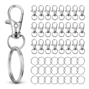 50 pcs in 25 sets, metal swivel lobster claw clasps, keychain clip with large key ring, premium keychains clips, snap hooks and sturdy key rings, for key chain making kit，hnoatovy (silver)