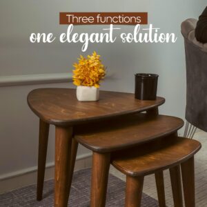 TriHome, Solid Nesting Table Set of 3, Birch Mid Century Pebble Tables with Wood Tapered Legs, Portable Modern Side Coffee Tables, Handmade Home Furniture, Farmhouse, Living Room, Nightstand, Triangle