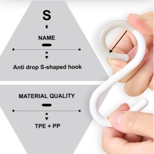 6 Pack Secure and Quiet Plastic S Hooks Rack Hanger S Shaped Hooks Hanging Flexible Neck for Easy Twist and Lock Rust-Free Non Slip for Kitchen Bathroom White (Clip-Large (3.5 inch))