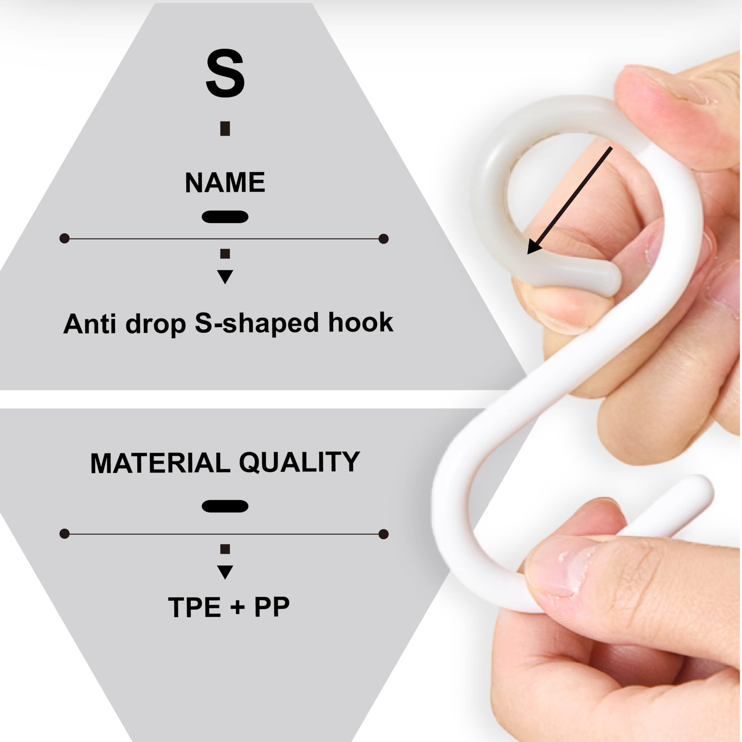 6 Pack Secure and Quiet Plastic S Hooks Rack Hanger S Shaped Hooks Hanging Flexible Neck for Easy Twist and Lock Rust-Free Non Slip for Kitchen Bathroom White (Small (2.4 inch))