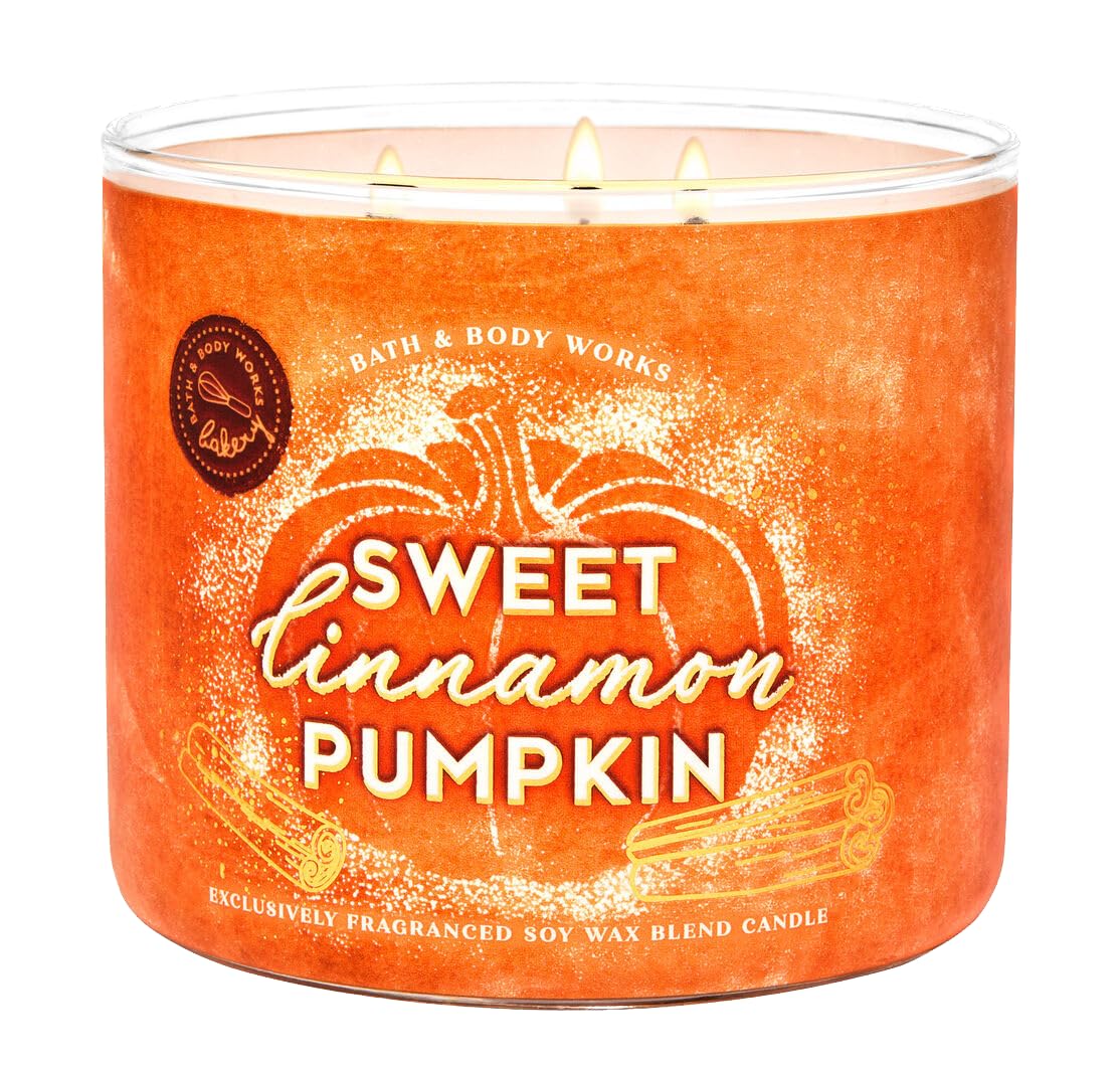 Bath + Body Works Sweet Cinnamon Pumpkin Candle - Cinnamon and Clove + Vanilla Cream + Brown Sugar - 3 Wick Classic Pumpkin Scented Candle for Fall - 14.5 Ounces - Fall Candles, 2024.