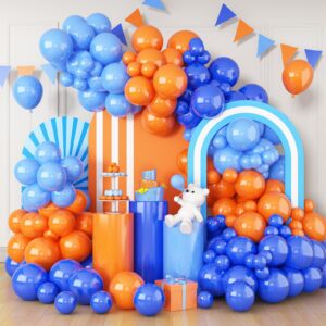 blue and orange balloons garland arch kit, 122 pc dark blue and orange balloons, orange royal bright baby blue party balloon for boy kids birthday baby shower gender reveal graduation party decoration