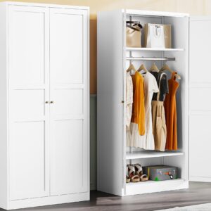 Metal Wardrobe Cabinet with Hanging Rod,White Armoire Wardrobe Closet,Metal Clothing Storage Cabinet with Adjustable Shelves and Doors,72" Wardrobe Storage Cabinet for Home,Living/Laundry Room