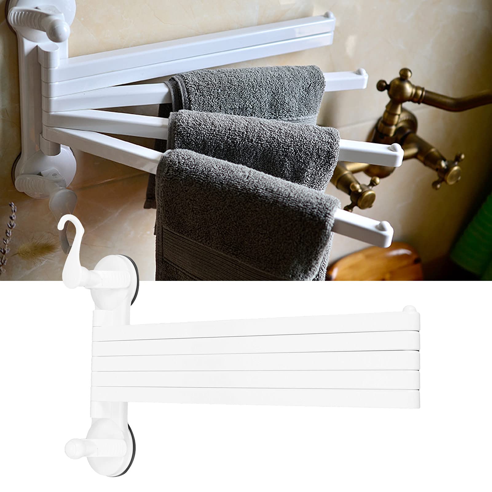 5 Arm Swivel Towel Bar, Wall Mounted Multiple Towel Rack Foldable Swing Arm Towel Rack for Bath Towels Bathrobes Clothes 38x25.5cm