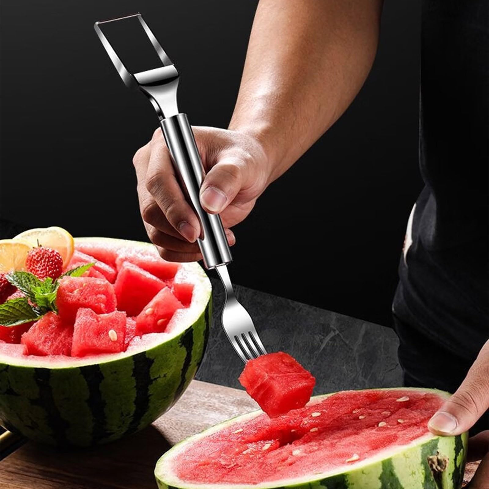 Deal of The Day Clearance, 2-in-1 Watermelon Fork, 2024 New Stainless Steel Fruit Forks, Summer Fruit Cutting Fork, Premium Watermelon Fork Slicers Cutter Tool for Kitchen Home