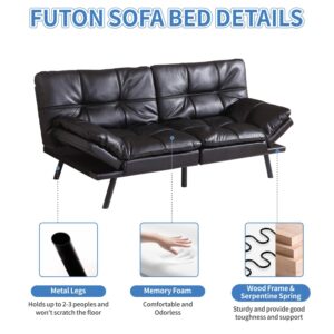 MUUEGM Futon Sofa Bed Couch Memory Foam Futon Convertible Couch Bed Sleeper, Modern Love Seat Daybed Sofa for Living Room, Small Space, Office, 71", Adjustable Backrests Armrests, Black