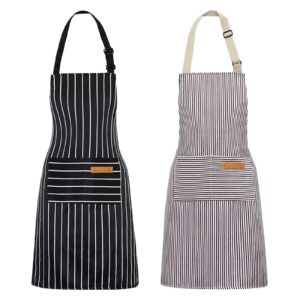 valome 2 pack kitchen aprons, apron for restaurant with adjustable neck strap, 2 pockets chef aprons for cooking baking (black & brown)