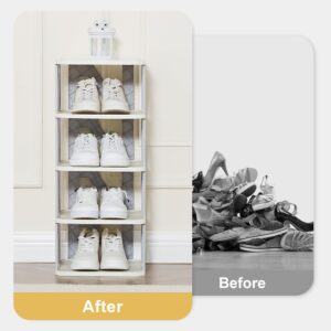 VECELO Foldable Plastic Shoes Rack Storage Organizer for Entryway, Hallway, Closet, Small Space, Gray