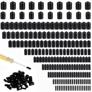 giantree 200pcs rubber end caps, black round vinyl end caps bolt screw covers caps screw bolt screw rubber thread protector caps cover for tube screw bolt in 11 sizes(1.5/2/3/4/5/6/7/8/9/11/15mm)