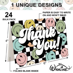 Whaline 24 Pack Groovy Thank You Cards Checkerboard Smile Face Thank You Note Cards with Envelopes Stickers for Baby Shower Birthday