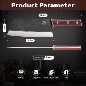 TAN REN 7.5 Inch Chinese Cleaver Knife and 7 Inch Boning Knife for Meat Cutting, High Carbon Steel Butcher Knife, Stainless Boning Knives with Sheath