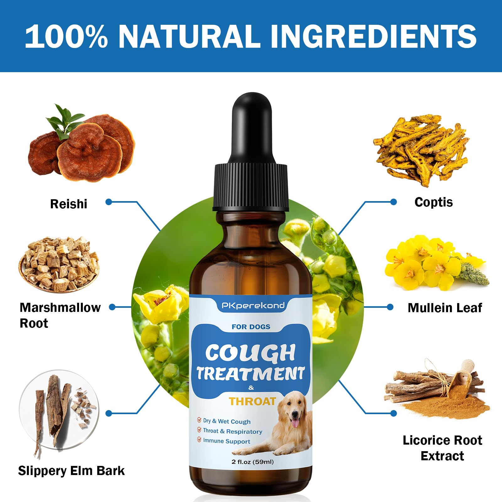 Cough Treatment for Dogs - Relives Sore Throat, Dry & Wet Cough in Dogs - Trachea Collapse and Respiratory Support - Immune Supplement for Dogs - Natural Herbal Remedy 2 oz