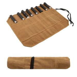 knife roll,waxed canvas knife bag,heavy duty knife case,chef knife bag roll with 8 slots for knives and kitchen tools,knife roll bag for chefs culinary traveling,knives pouch holder wrap (khaki)